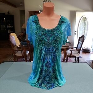ONE WORLD Aqua and Teal Women's Blouse